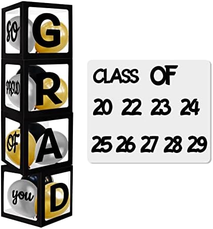 Classe de 2023 Decorações Black Graduation Balloon Box Kit, com letras Grad, tão orgulhoso de você e Classe de 2023 , suprimentos de decoração de pós -graduação da Uniideco, com balões de prata de ouro preto preto