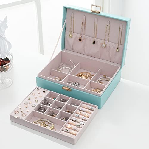 Decor4Sonason PU Organizador de caixa de jóias PU com estampa de 2 camadas de armazenamento e bandeja removível