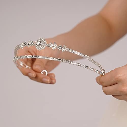 Wekicici Silver Crystal Tiara Double Camadas Cortos de shinestone Princesa elegante bandana para o casamento de casamento