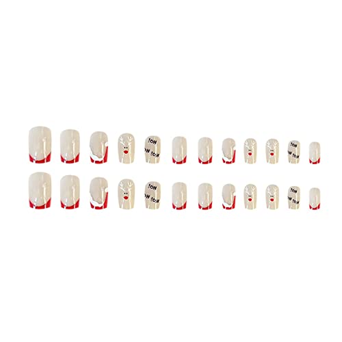 Votacos French Tip Press On Nails Ano Novo Party Square Square Unhas Falsas Red Unhas Falsas com estilo de inverno Punto de capa brilhante brilhante em unhas para mulheres 427