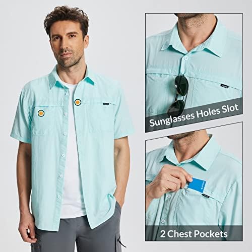 Camisas de manga curta masculinas de Baleaf Men UPF 50+ Button casual de proteção solar para pescar praia de praia leve