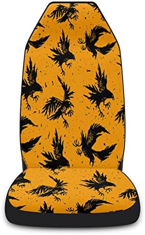 Youngkids Halloween Crow Silhouette Print Car Seat Capas de 2 peças Conjunto de peças de carro frontal universal Cushion