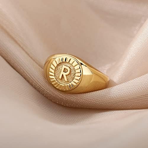 Ttndstore vintage letra inicial anéis de sinete para mulheres anel de abertura da letra de ouro de abertura jóias