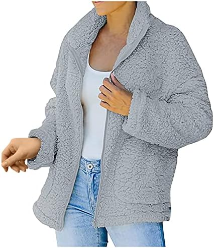 Overmal feminino outono/inverno Tweed Fleece Zipper Reversível Pocket Pocket Jacket