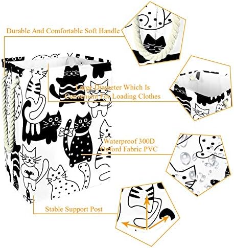Cartoon Indomer Cats e corações pretos e corações 300d Oxford PVC Roupas à prova d'água cesto de roupa grande para cobertores