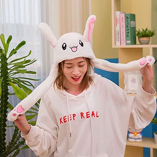 CNHNGTS Funny Plush Bunny Moving/Jumping Rabbit fofo Unisex Animal Frap Hat com patas para mulheres meninas, branco, um tamanho único