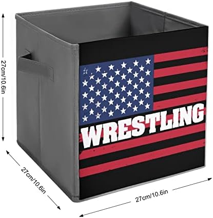 Wrestling USA Bandle Bin Storage Cubes Organizadores de tecido dobrável com alças de roupas de manobra de roupas de bola de livros para prateleiras Closet 10.6