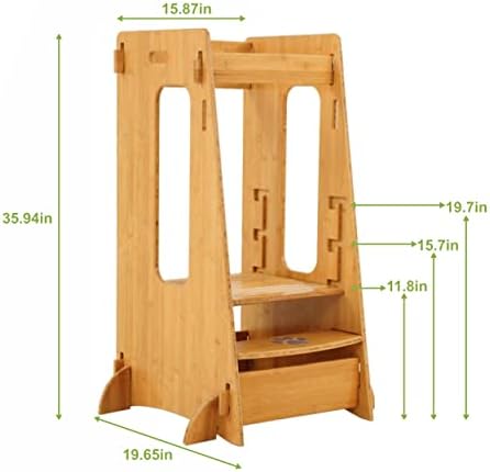 Kidspr Bamboo Criança Torre, ferramenta de auxiliar de cozinha, banquinho de altura ajustável para crianças ， banheiro aprendizado de passo