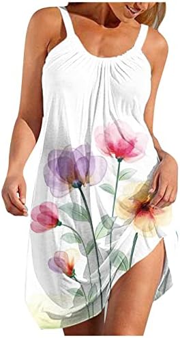 Vestidos midi para mulheres moda moda o-pescoço sem mangas impressão floral bainha solta praia vestido de praia