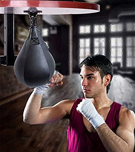 YCYU Boxing Speedbag giratória conjunto com bola de couro preto e bomba - Bolsa de boxe de velocidade de velocidade profissional do mma kit de equipamento de exercício tailandês tailandês