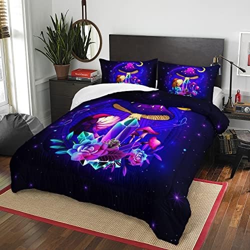 Ailonen Magic Mushroom Consolador Size queen, conjunto de roupas de cama de impressão de desenhos animados, 3 peças, 1 colcha e 2 travesseiros, adolescentes decoração de quarto adultos durante toda a estação