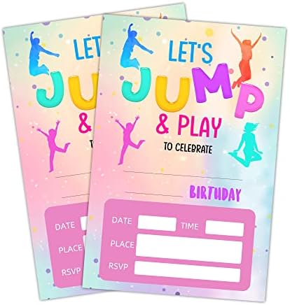 LWBEO 20 cartões de convite de aniversário com envelopes ， Feliz Aniversário Celebração Convite para meninos ou meninas, salto de festas de aniversário de trampolim -A26