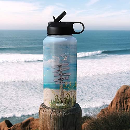 64hydro 32oz A praia restaura a garrafa de aço inoxidável da alma com tampa de palha, garrafa de café de viagem térmica de vácuo de parede dupla - DNA1210002