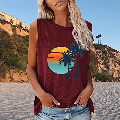 Tanques de praia feminina Tampas de praia Tops Sun e Palm Tree Graphic Camis Camisetas femininas Funny Funnysenless