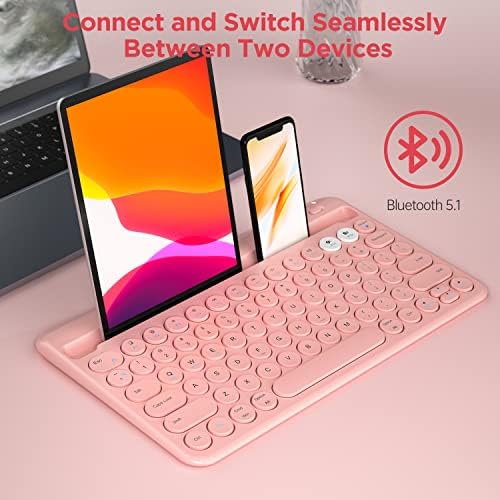 Teclado Bluetooth de vários dispositivos Samsers, teclado recarregável sem fio Bluetooth 5.1 com suporte integrado, suporte