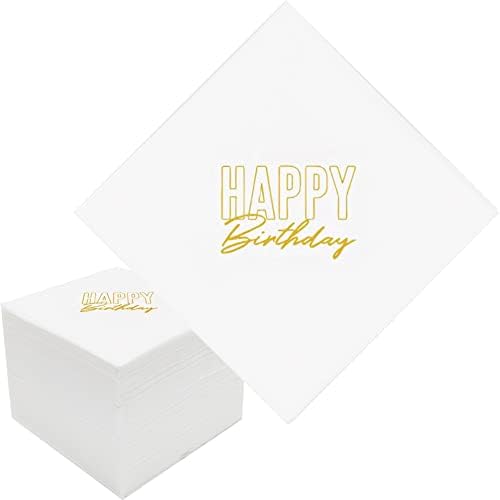 Geloar Feliz aniversário guardanapos de coquetel, 100 pacote de pacote de ouro de feliz aniversário, guardanapos de bebida de bebida