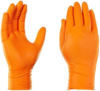 Gloveworks HD Luvas descartáveis ​​industriais de nitrila laranja, 8 mil, textura de diamante elevada livre de látex, 5 caixas