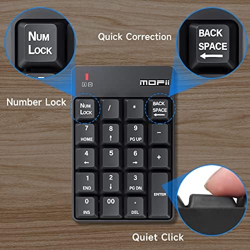 MOFII Bluetooth 5.1 Number Pad sem fio Teclado Numérico Silent 19 Tectas Teclados USB, contabilidade financeira portátil Numpad 10 Chave para laptop/notebook/superfície pro/pc - preto