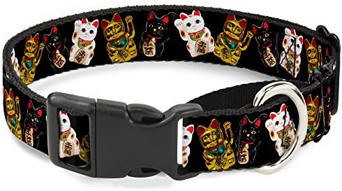 Buckle-Down Maneki Neko Cats Lucky Gold/Black/White Martingale Dog Collar, 1,5 Widefit 16-23 pescoço-médio-medium