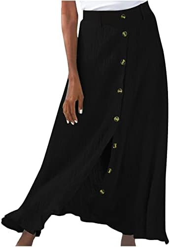 Saias de linho de algodão feminina de Narhbrg Moda de moda casual maxi vestido maxi vestido assimétrico Sashes no meio