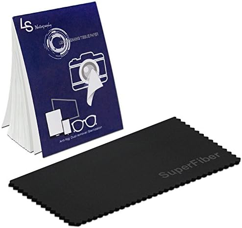 LS Fotografia Photo Camera Lens Limpeza de 50 lençóis Pacote de papel de lençol com lente de lente de superfibra preta