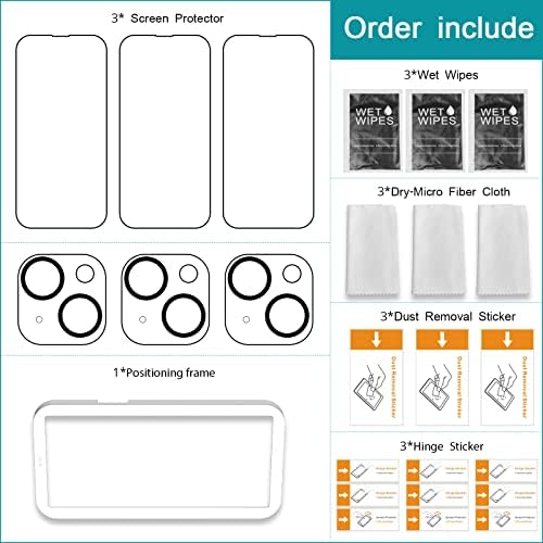 【3+3 pacote】 CoolPow projetado para iPhone 14 Protetor de tela Filme de vidro temperado, 【com kit de instalação fácil】, 9h, bolha livre, anti-arranha, clareza HD