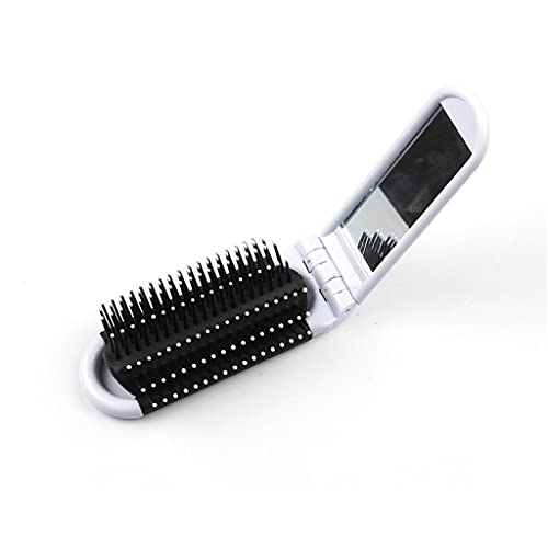 Tirada portátil escova de cabelo dobrável com espelho compacto tamanho de bolso pente massage