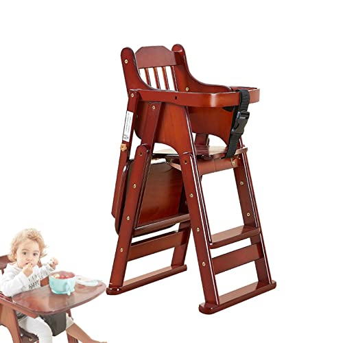 Cadeira alta de madeira com bandeja, cadeira de bebê, crianças com cadeira de jantar com bancos altos para bebês e crianças portáteis cadeira dobrável com cinto de segurança altura ajustável