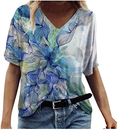 Treino casual Tops tops de túnicos de blusa impressos soltos para mulheres v pescoço de verão tops clássicos tops confortáveis ​​clássicos