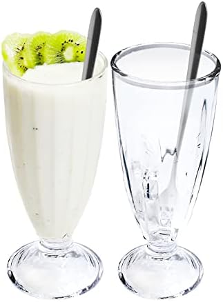 Copo de copos de xícaras de xícaras de binsakao com colheres, milk shake, vidro de refrigerante de sorvete, 12 onças, transparente,