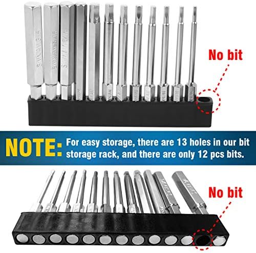 Simniam 24 peças Hex Hex Head Allen Chaved Bit Bit Bit Bit, métrica de aço S2 de 2,95 polegadas e SAE 1/4 de acionamento