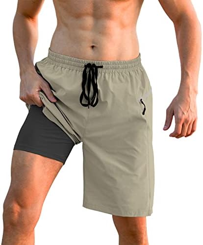 Cozople masculino, troncos de natação com revestimento de compressão 2 em 1 shorts de placa de 9 polegadas, calma