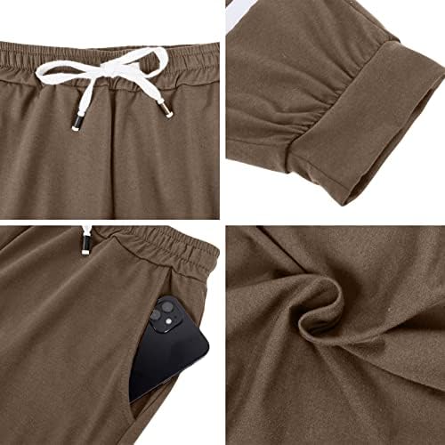Cowasto feminino casual Terry Capri Sortpants Plus Size Block Color Block Alta Coloque as calças cortadas com café com cordão
