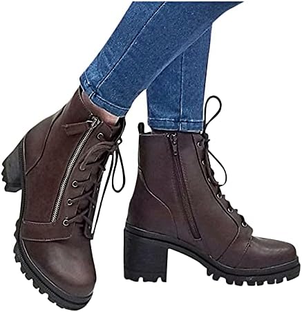 Botas de tornozelo de Leewos com salto no tornozelo de chuva à prova d'água de boots de plataforma de zíper para o trabalho ocidental