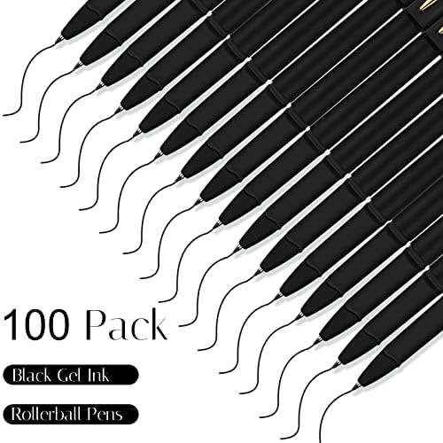 Canetas de canetas de caneta preta de tinta de 100 pacote de gel preto canetas de caneta de caneta preta 0,5 mm canetas de tinta de ponto ousado preto canetas finas canetas finas para escritório, escola, escrita, anotações, esboço