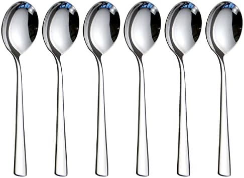 Dearithe Sopa Spoons, 6 peças colheres de aço inoxidável Round Spoons Dinner Spuons, Silver de 6,65 polegadas