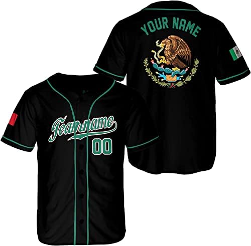 Personalização México mexicano AOP Jersey de beisebol unissex XS-5xl, camisa de beisebol do México, camisa de beisebol do México