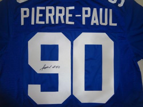 Jason Pierre-Paul autografou a camisa do New York Giants com a imagem de prova de Jason assinando para nós, PSA/DNA autenticado, New York Giants, Universidade do Sul da Flórida Bulls, campeão do Super Bowl XLVI