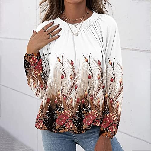 Blusa floral de outono feminino Blusa de manga longa Top Trech