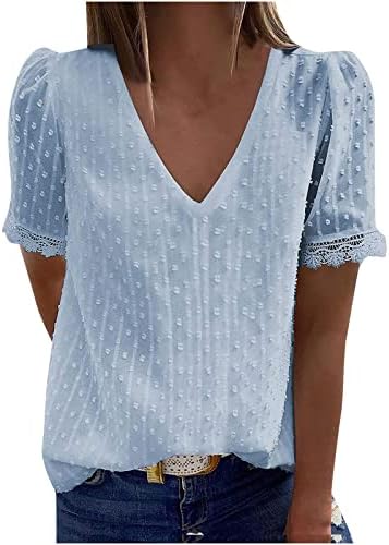 Summer outono V pescoço tampo de madries 2023 Roupas de manga curta Lace Chiffon Lounge Basic Top Tee para meninas adolescentes