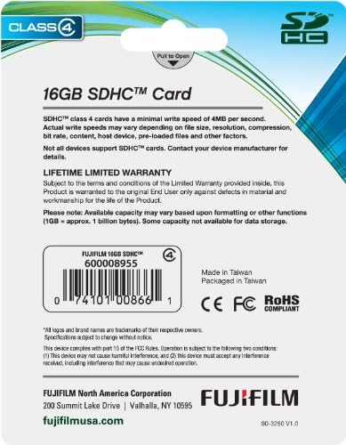 Fujifilm 16 GB SDHC Classe 4 Card de memória flash