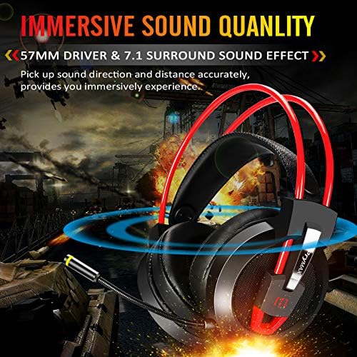 Fone de ouvido para jogos, fones de ouvido Prymax Gaming fone de ouvido USB 7.1 SIRITE SOLTE com microfone de ruído ajustável de
