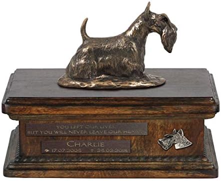 Scottish Terrier, urna para cães Ashes Memorial com estátua, nome e citação de animais de estimação - Artdog personalizado
