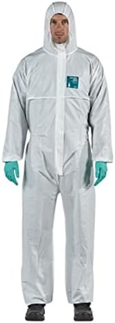 A Hazmat serve a capa encapuzada Coverlls dispensáveis ​​resistentes a produtos químicos, elásticos, Ansell Alphatec 682000 Unisisex-Adult