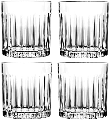 FZZDP 4pcs Glass de uísque, 310ml criado Double antiquado com copos de base pesados ​​para o conjunto de escoceses de 4