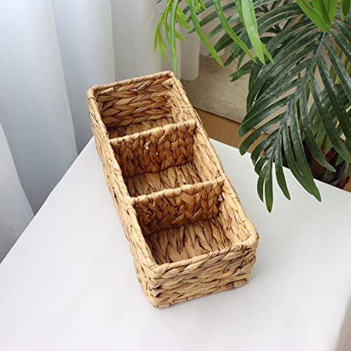 Yahuan Tito Water Hyacinth Storage Storage Cestas divididas com cestas de vime de 3 seções para prateleiras, cestas de mesa de trabalho à mão para despensa, café, prateleiras