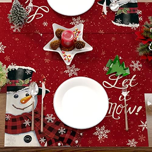 Siilues Placemats de inverno, boneco de neve Decorações xadrez de inverno Buffalo Placemats de inverno para mesa para decoração de