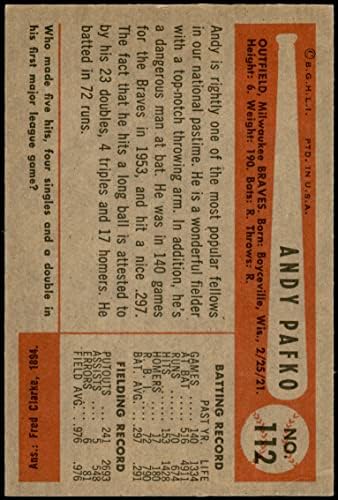 1954 Bowman 112 Andy Pafko Milwaukee Braves VG/Ex Braves