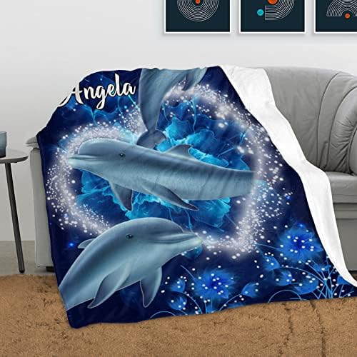 Dolphin azul personalizado Baby Blanke Nome de lã macio Cobertores de swadding arremesso para recém -nascidos meninos garotos de