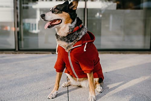Aventure penteado com capuz marrom de cachorro vermelho com bolsos de gancho e loop e capuz de cordão ajustável - disponível